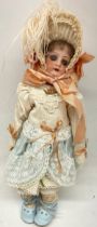 Heubach Koppelsdorf bisque head doll, Edwardian style costume, blonde wig, marked 250 16/0, H23.5cm