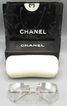 CHANEL silver gradation CC logo rhinestone women's sunglasses with case 4017-D