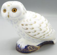 Royal Crown Derby 'Snowy Owl' paperweight, Collectors Guild exclusive, gold stopper, H9.5cm