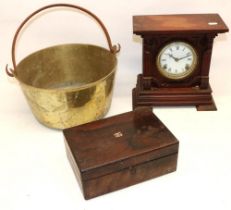 Ansonia Clock Co., 8 day oak mantel clock, 3 3/4" Roman dial, signed two train movement striking