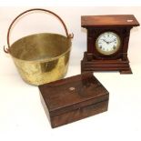 Ansonia Clock Co., 8 day oak mantel clock, 3 3/4" Roman dial, signed two train movement striking