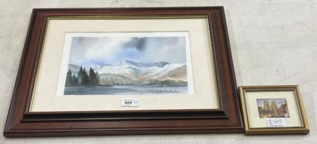 D. Goldon (British Contemporary); 'Langdale Pikes' watercolour, signed and titled, inscribed