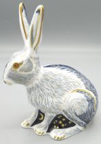 Royal Crown Derby 'Starlight Hare' paperweight, Collectors Guild exclusive, gold stopper, H13cm