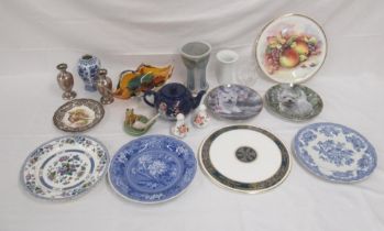 Mixed collection of items to inc. Scottish studio pottery vase, KPM posy vase, glass Fuchia design