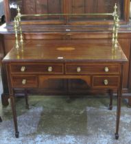 Edwardian satinwood banded boxwood strung mahogany kneehole side table, with four drawers and