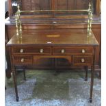 Edwardian satinwood banded boxwood strung mahogany kneehole side table, with four drawers and