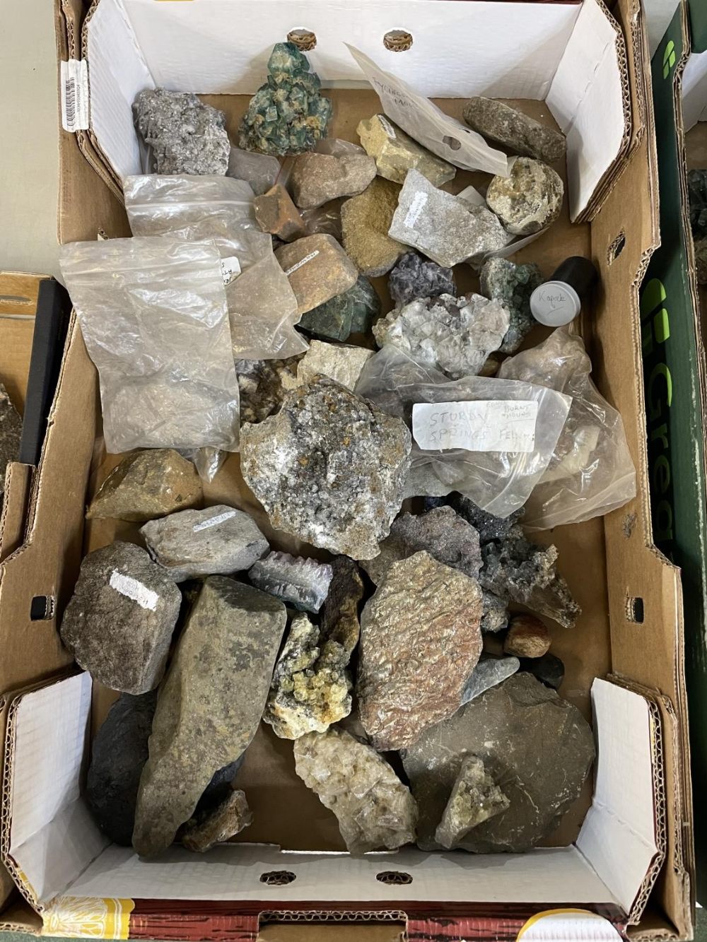 Large collection of crystal rock and minerals from around the British Isles, including Rogerley Mine