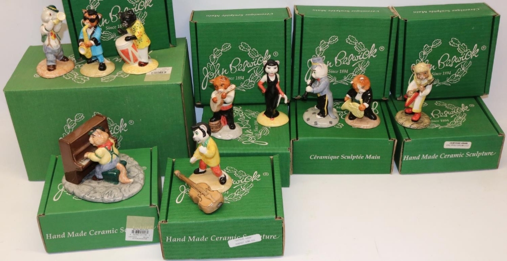 Collection of Beswick cat musician figures, with boxes, max. H11cm (10)