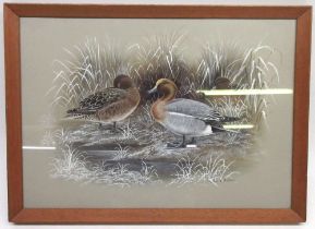 Paul Alexander Nicholas (British 1943-2007); Mallard Ducks on a river bank, watercolour and gouache,