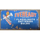 Large enamel steel plate advertising sign for Eveready Flashlights, Batteries and Bulbs, 182.5x91.