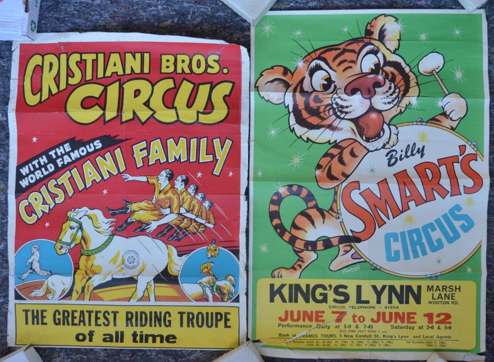 Five vintage event advertising posters for Billy Smart's Circus (75.5x50.5cm), Christiani Bros (