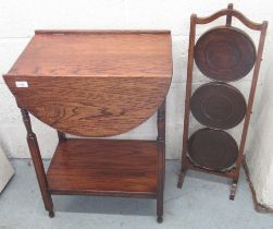 C20th oak two tier drop leaf occasional table and an oak three tier folding cake stand (2)