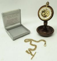 Bernex gold plated keyless pocket watch, skeletonised dial, signed Roman chapter ring, display
