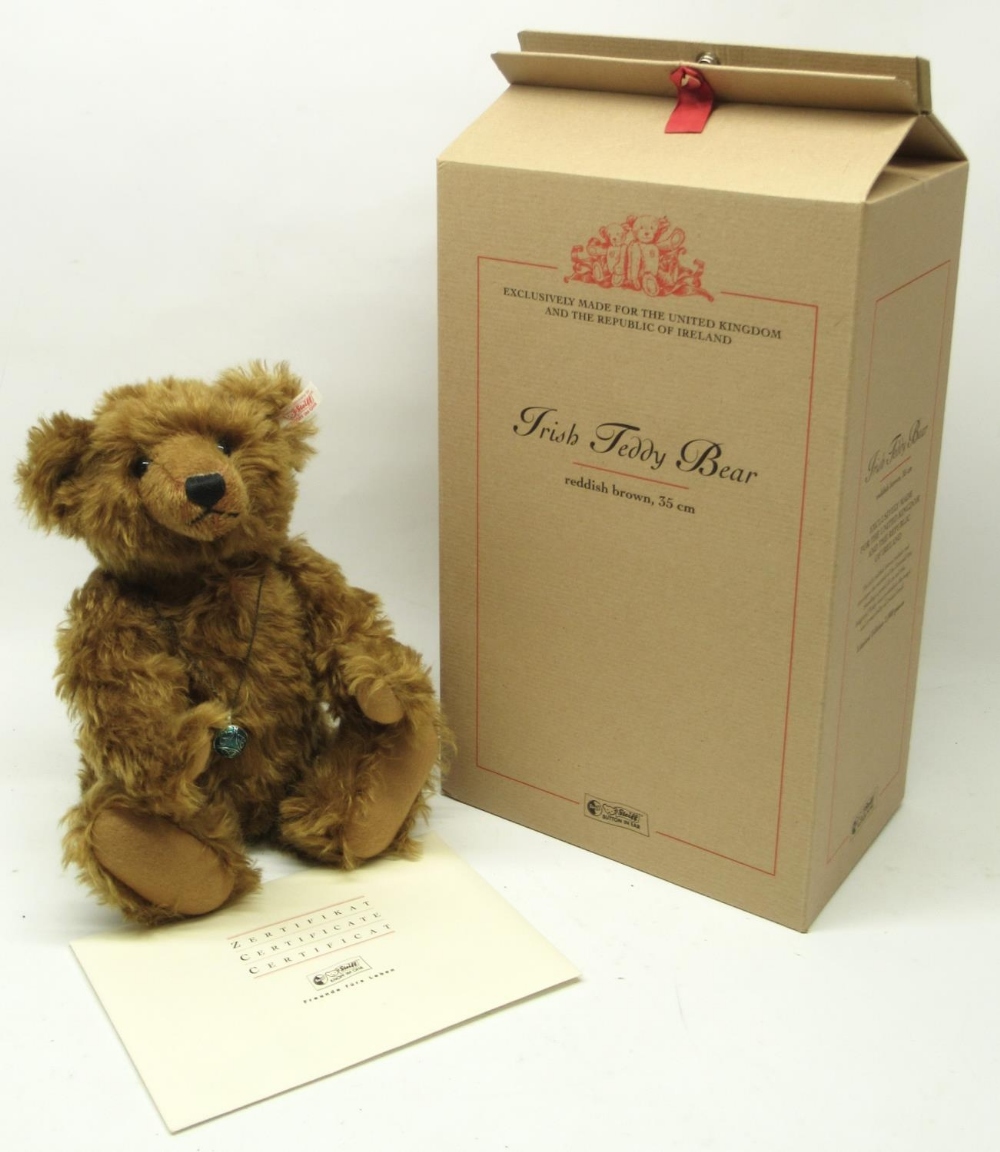 Steiff: 'Irish Teddy Bear', limited edition of 2000, brown mohair, H35cm, with box and certificate - Image 2 of 2