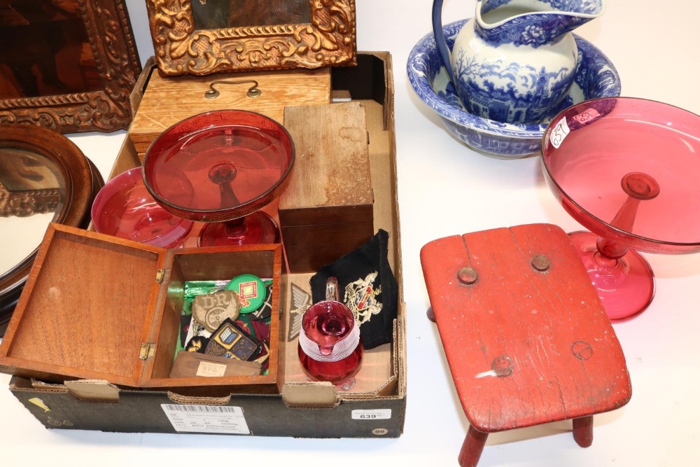 Various collectables incl. cranberry glass, red painted provincial candle stand/stool; early 20th - Image 2 of 2