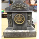 S. Marti et Cie C19th slate and marble mantle clock with cast Classical mounts, 4 1/2" stepped brass