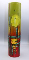 Anita Harris art pottery, 'The Emerald Isle' cylindrical vase, design trial, green and black on