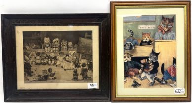 After Louis Wain; 'Mrs Tabby's Academy', late 19th century monochrome print, 27x20.5cm, and a