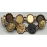 20th Century lava cameo bracelet in yellow metal, decorated with a woman in profile, approx 18cm
