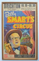 Framed unglazed original event poster for Billy Smart's Circus, The Level, Brighton Circa 1950's.