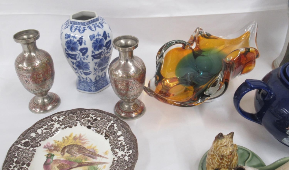 Mixed collection of items to inc. Scottish studio pottery vase, KPM posy vase, glass Fuchia design - Image 8 of 8