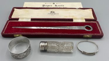 Elizabeth II cased silver paper knife in the form of a Georgian meat skewer, Sheffield 1969;