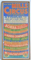 Framed and glazed original event poster for Bertram Mills Circus And Menagerie, Stroud circa 1950s