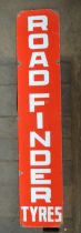 Enamel steel plate advertising sign for Road Finder Tyres, 152.5x30.5cm