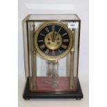 S. Marti et Cie mantle clock movement in four glass perspex case, 5" dial, textured brass recessed