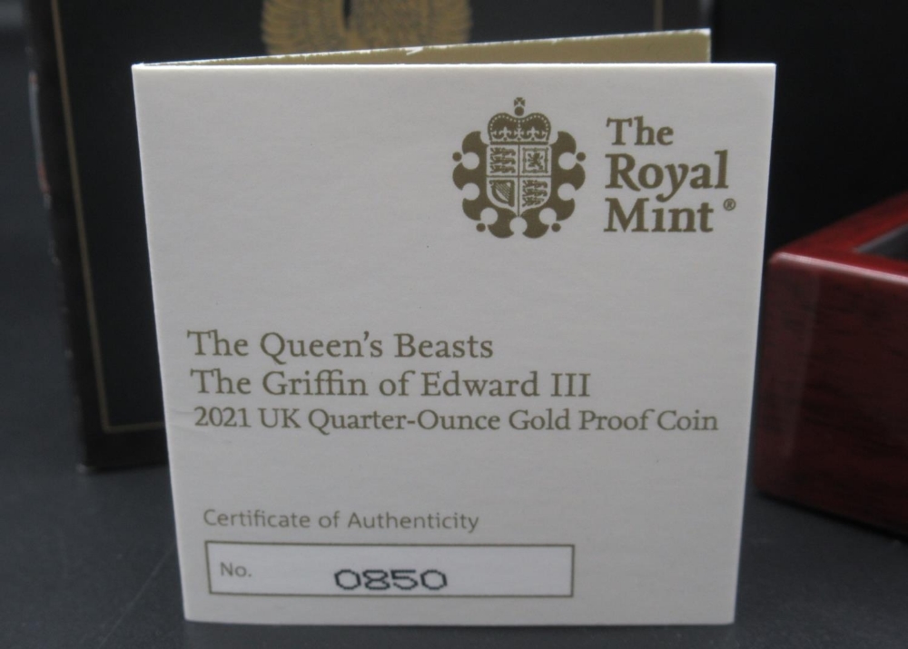 The Royal Mint - The Queen's Beasts: The Griffin of Edward III 2021 UK Quarter-Ounce Gold Proof £ - Image 3 of 4