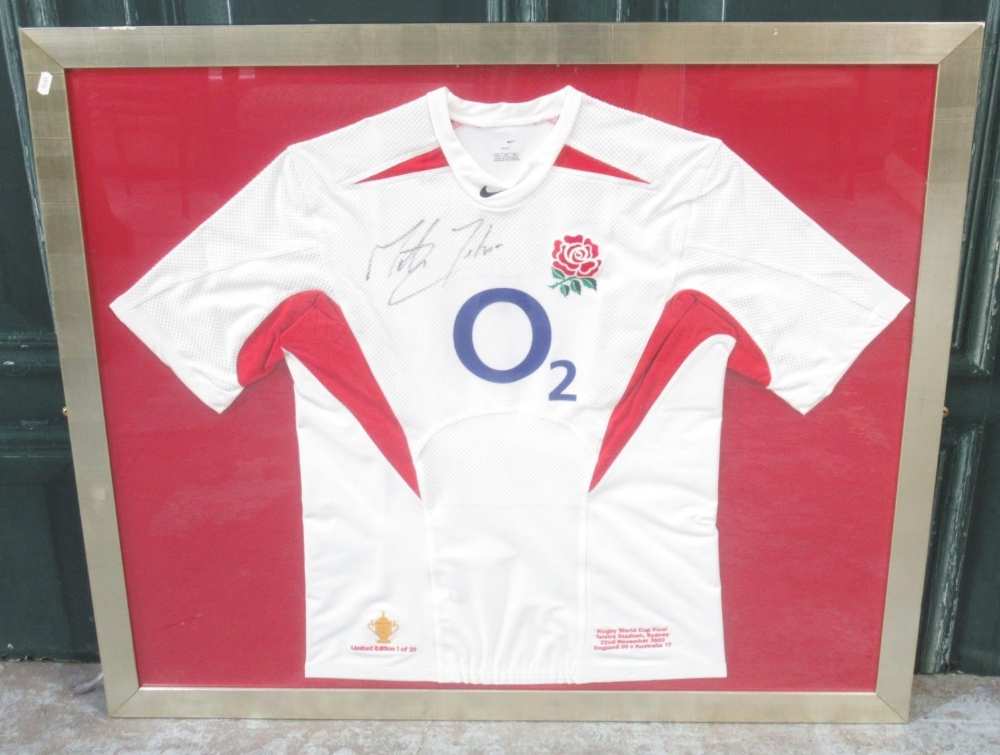 Framed Limited Edition 1 of 20 2003 Rugby World Cup Final England replica shirt signed by Martin