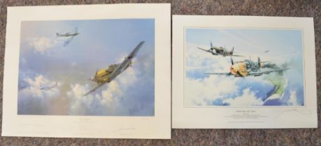 Two aviation prints, both featuring the Bf109E to include 'The Straggler' by Frank Wootton (