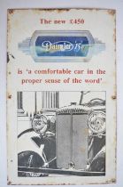 Enamel steel plate advertising sign for The New £450 Daimler 15, 38x61cm