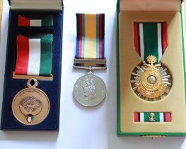 Gulf War Medal. To 24876137 Gunner I.B. Vaughan. Royal Artillery. Saudi Gulf Medal. Kuwait Gulf
