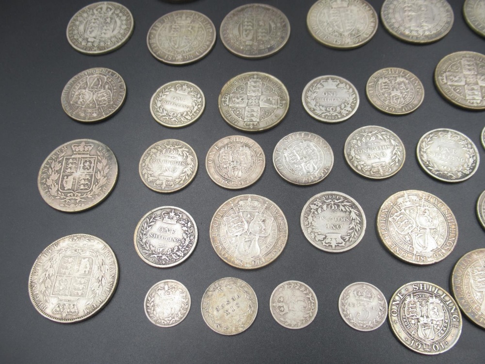 Assorted collection of Queen Victoria with some George III and George IV silver content coins to - Image 2 of 10