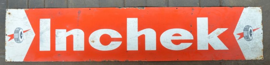 Enamel steel plate advertising sign for Inchek tyres, 183x38cm