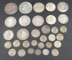 Collection of Pre-1947 GB silver content coins to inc. 1819 Crown, 1836 4 pence and half-crowns,
