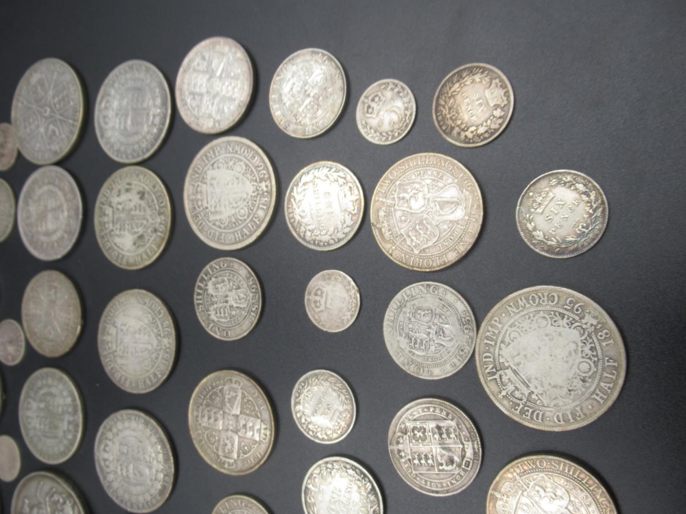 Assorted collection of Queen Victoria with some George III and George IV silver content coins to - Image 3 of 10