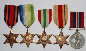 Burma Star, Atlantic Star, Italy Star, Africa Star, and 1939-45 War Medal.