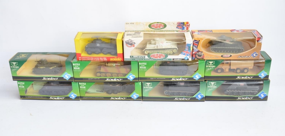 Collection of ten diecast mostly German WWII armour/tank models and 9x 'Cars Of The Commanders'