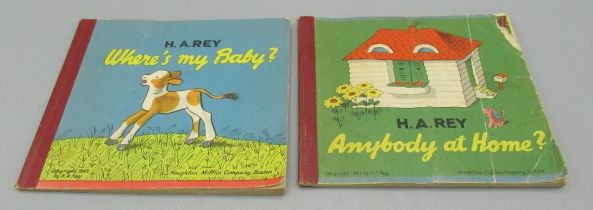 Rey (H.A.) - Where's My Baby?, Houghton Mifflin Company, Signed paperback and Anybody at Home?,