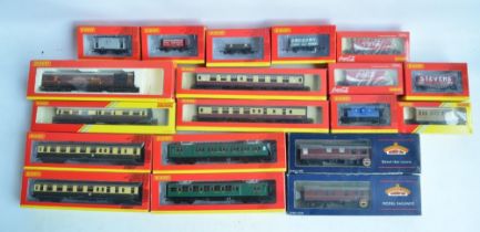 Collection of boxed OO gauge passenger coach and goods wagons from Hornby and Bachmann to include