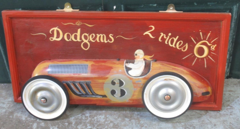 'Dodgems 2 rides 6d' framed diorama, 88cm x 40cm