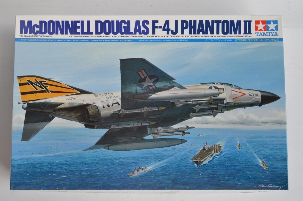 Complete and unstarted Tamiya 1/32 scale McDonnell Douglas F-4J Phantom II plastic model kit (