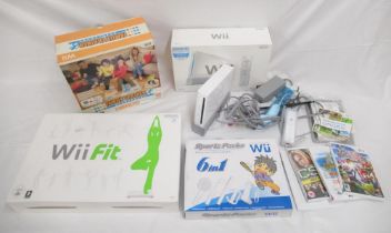 Nintendo Wii with original box, Wii Family Trainer by Bandai, Wii Fit, 6 in 1 sports pack for Wii