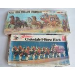 Two vintage unstarted horse and coach/cart plastic model kits to include Lindberg 1/16 Wells Fargo