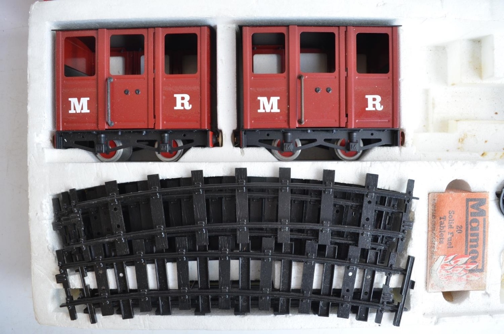 2x Mamod maroon steam train passenger wagons with accessories in box (no steam engine). Wagons in - Image 2 of 8