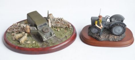 Two well presented farming related dioramas to include resin/ceramic grey tractor with resting