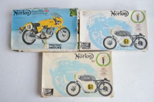 Three 1/9 scale Norton motorbike model kits from Protar to include an unopened 500cc (box good,