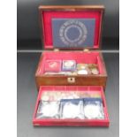 Assorted collection of coins in a mahogany box to inc. 3 Westminster gilt proof The Golden